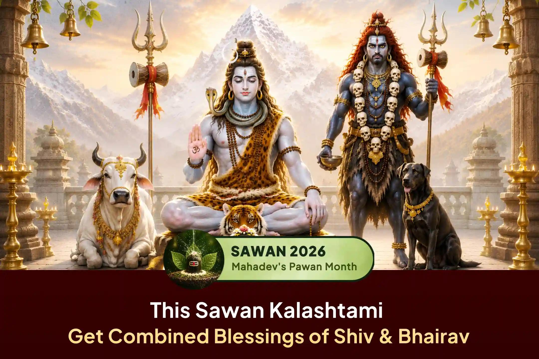 A once-in-18-years Sawan Kalashtami has arrived, Embrace Lord Shiva's grace and Lord Kal Bhairav's divine protection through sacred worship. 