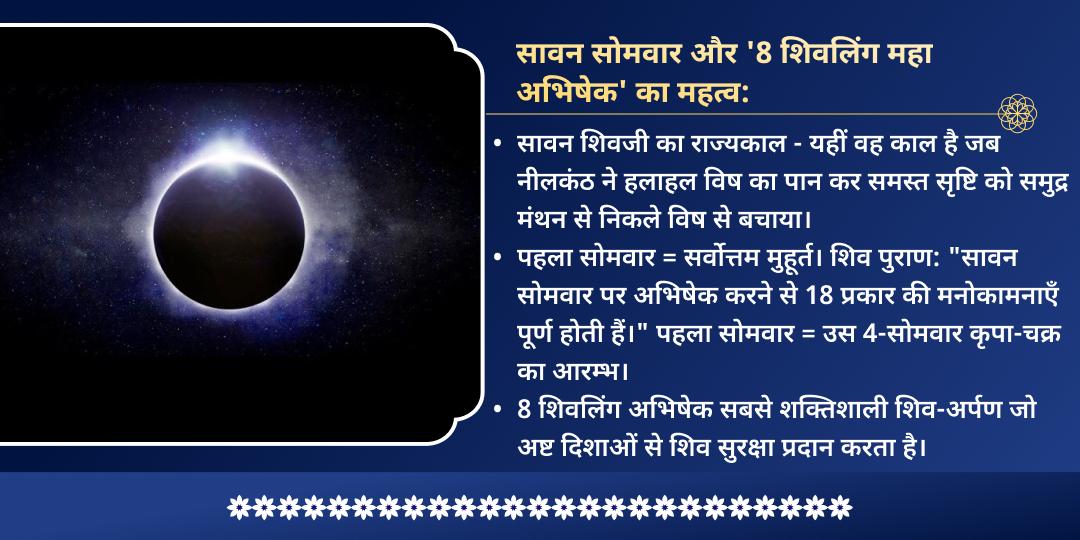 प्रथम सावन सोमवार 8 शिवलिंग महा अभिषेक