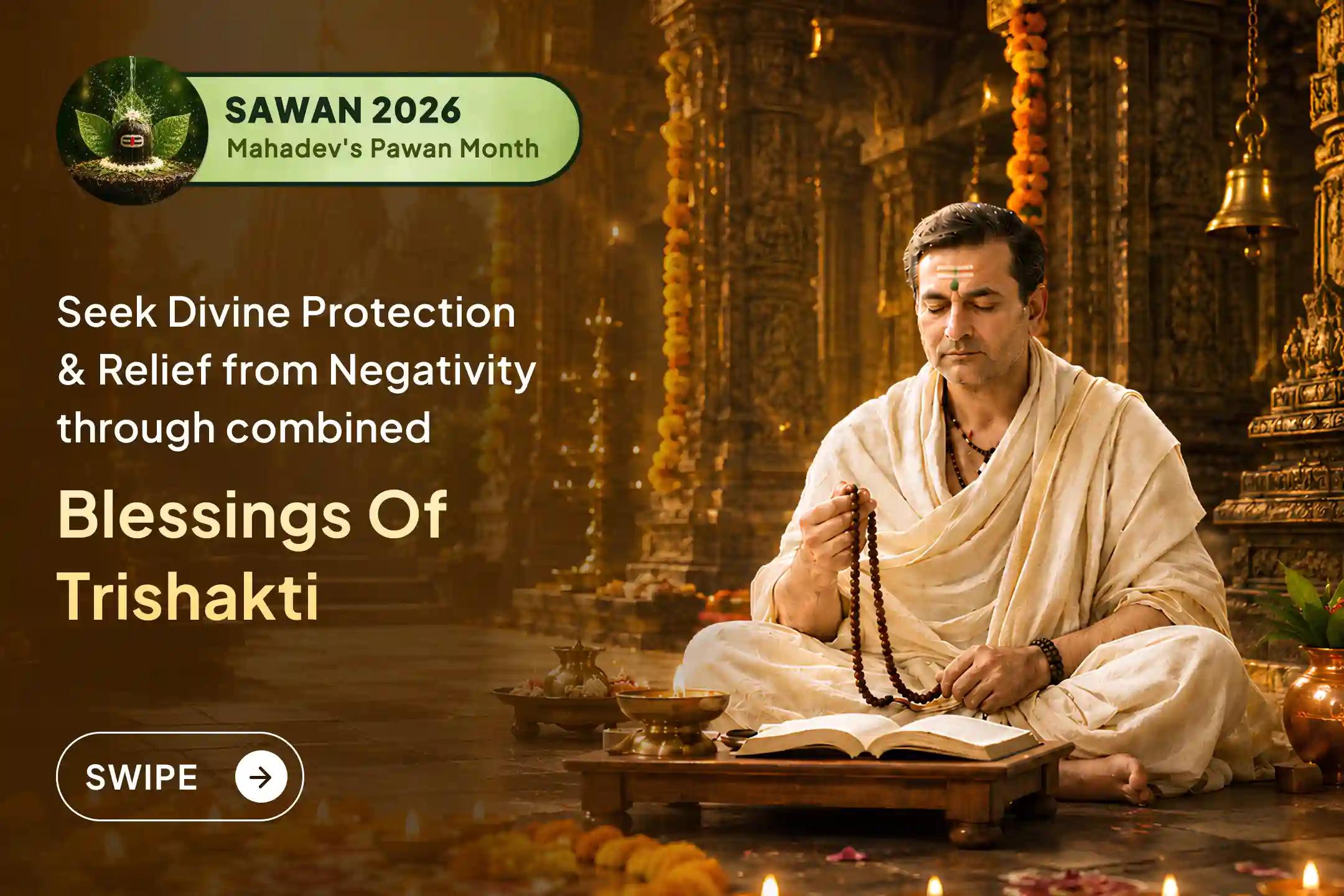 🕉️ A rare Sawan Somwar and Rahu-ruled Ardra Nakshatra come together. Join this special Bhairav-Rahu-Chandra Anushthan and pray for protection from negativity and obstacles. 
