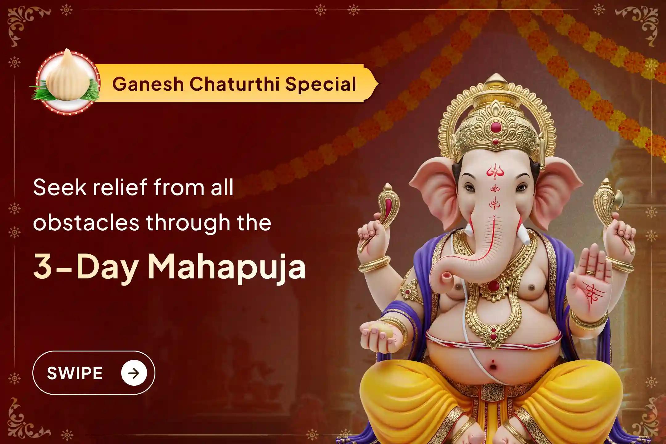 🐘 Receive the blessings of Vighna Vinashak Lord Ganesha through the 3-Day Maha Anushthan on Ganesh Chaturthi, seek relief from obstacles holding back new beginnings.