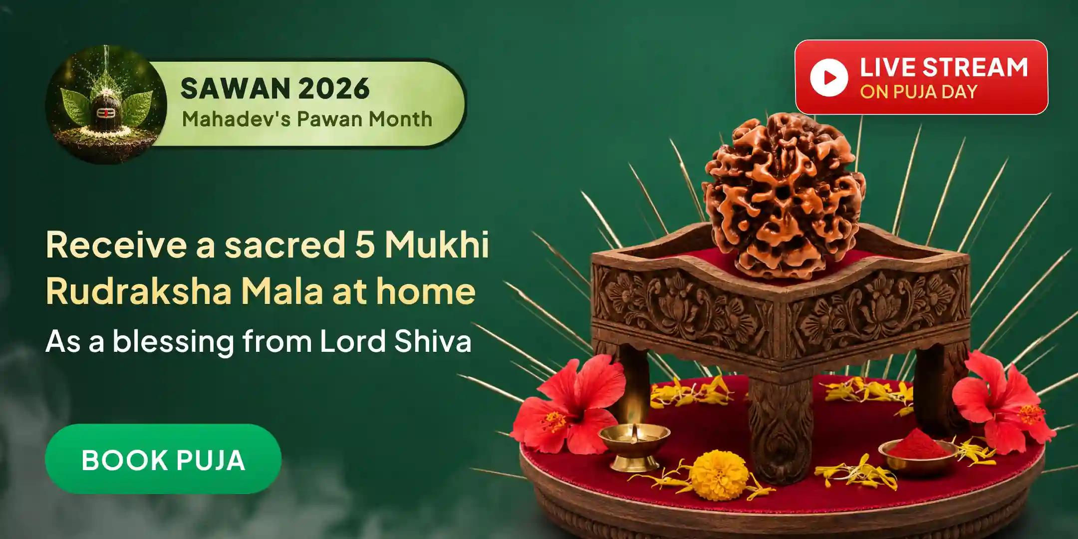  100 Shiva Tandav Stotra Path and Bhashma Aarti and Shiv Prasad 5 Mukhi Rudraksha Mala Home Delivery