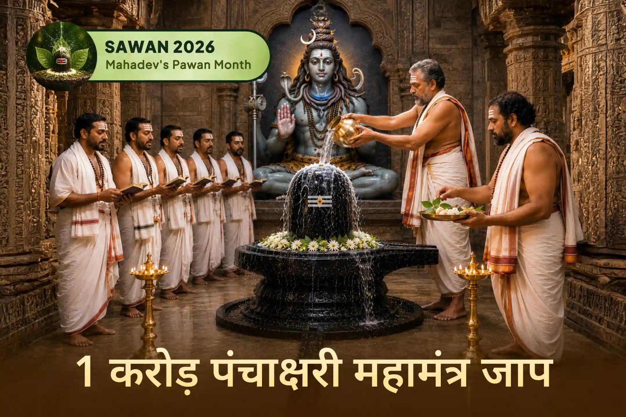 अंतिम सावन सोमवार पर पहली बार 1000 ब्राह्मणों द्वारा 1 करोड़ पंचाक्षरी महामंत्र जाप में सहभागी बनें और भगवान शिव की असीम कृपा प्राप्त करें।