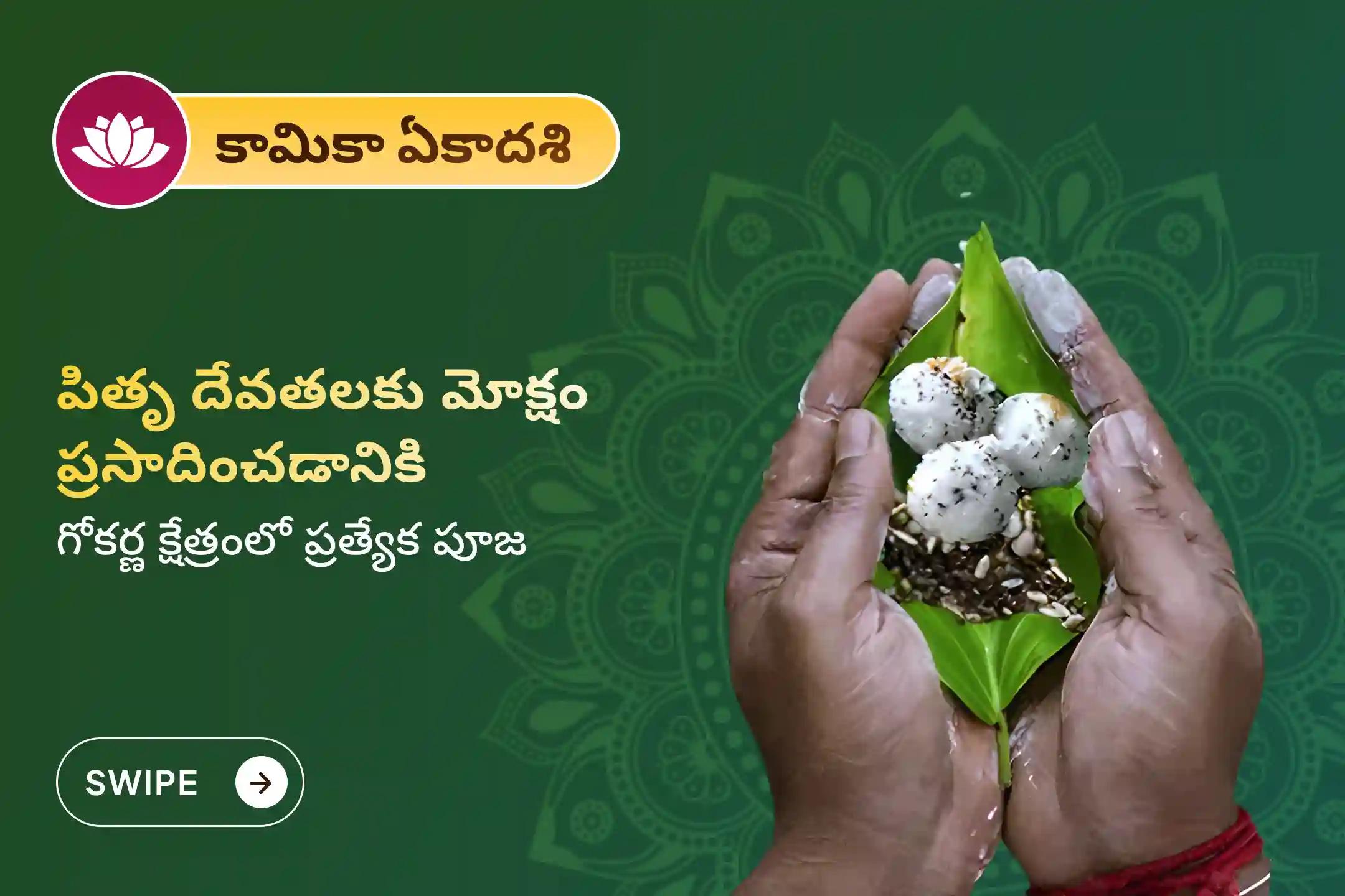 పితృదోషాలు నివారించడానికి, మన పూర్వీకుల ఆత్మలకు శాంతి చేకూర్చడానికి, గోకర్ణ క్షేత్రంలో జరిగే ఈ కామికా ఏకాదశి నారాయణ బలి పూజ, త్రిపిండి శ్రాద్ధ పూజ, తిల హోమంలో పాల్గొనండి.