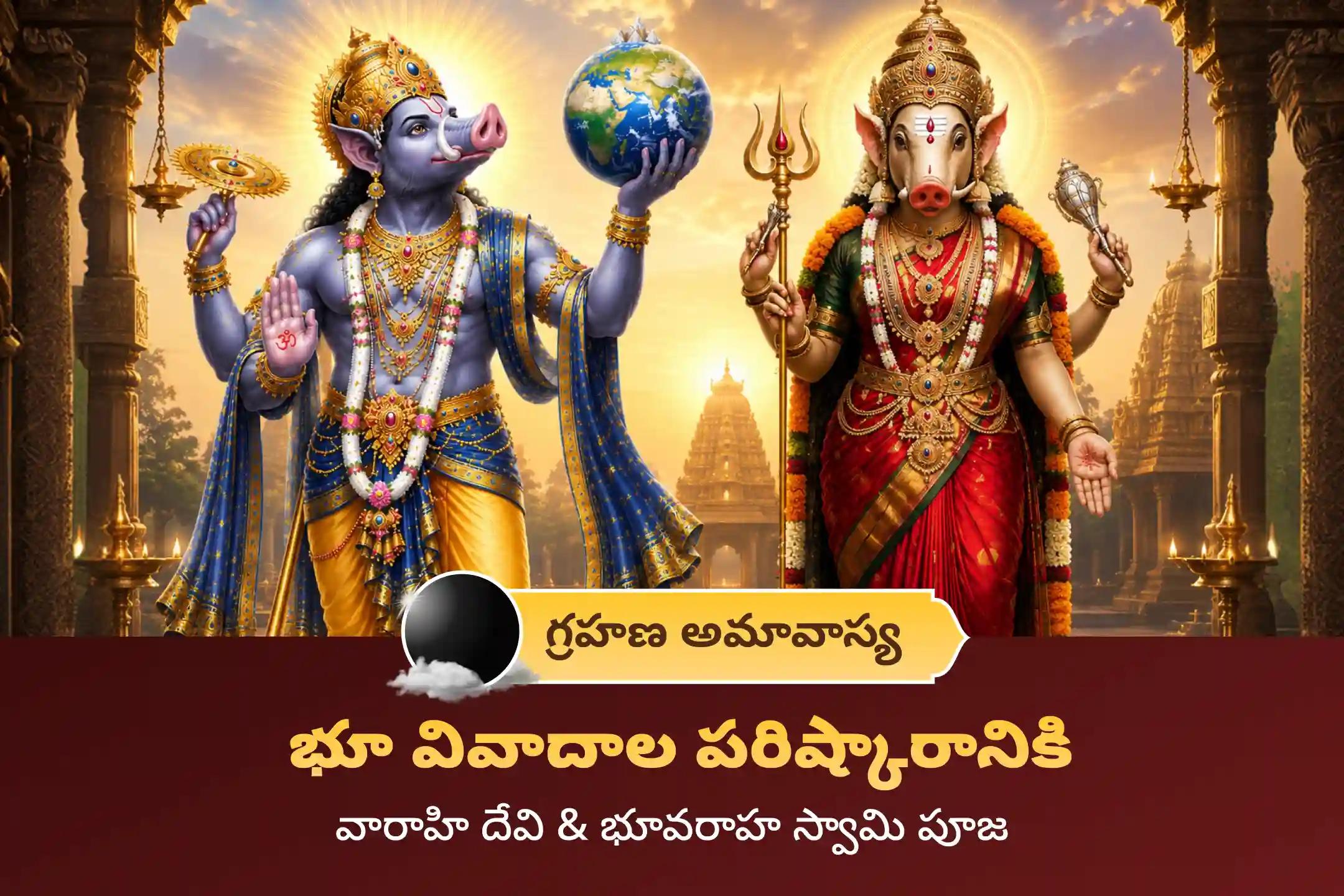 🔱 మీ భూ వివాదాల పరిష్కారం కోసం మరియు కొత్త ఇల్లు కనాలనే మీ కలలు నెరవేరడం కోసం, గ్రహణ అమావాస్య రోజున జరిగే "వారాహి దేవి, భూ వరాహ స్వామి పూజ మరియు హోమం"లో పాల్గొనండి 🙏
