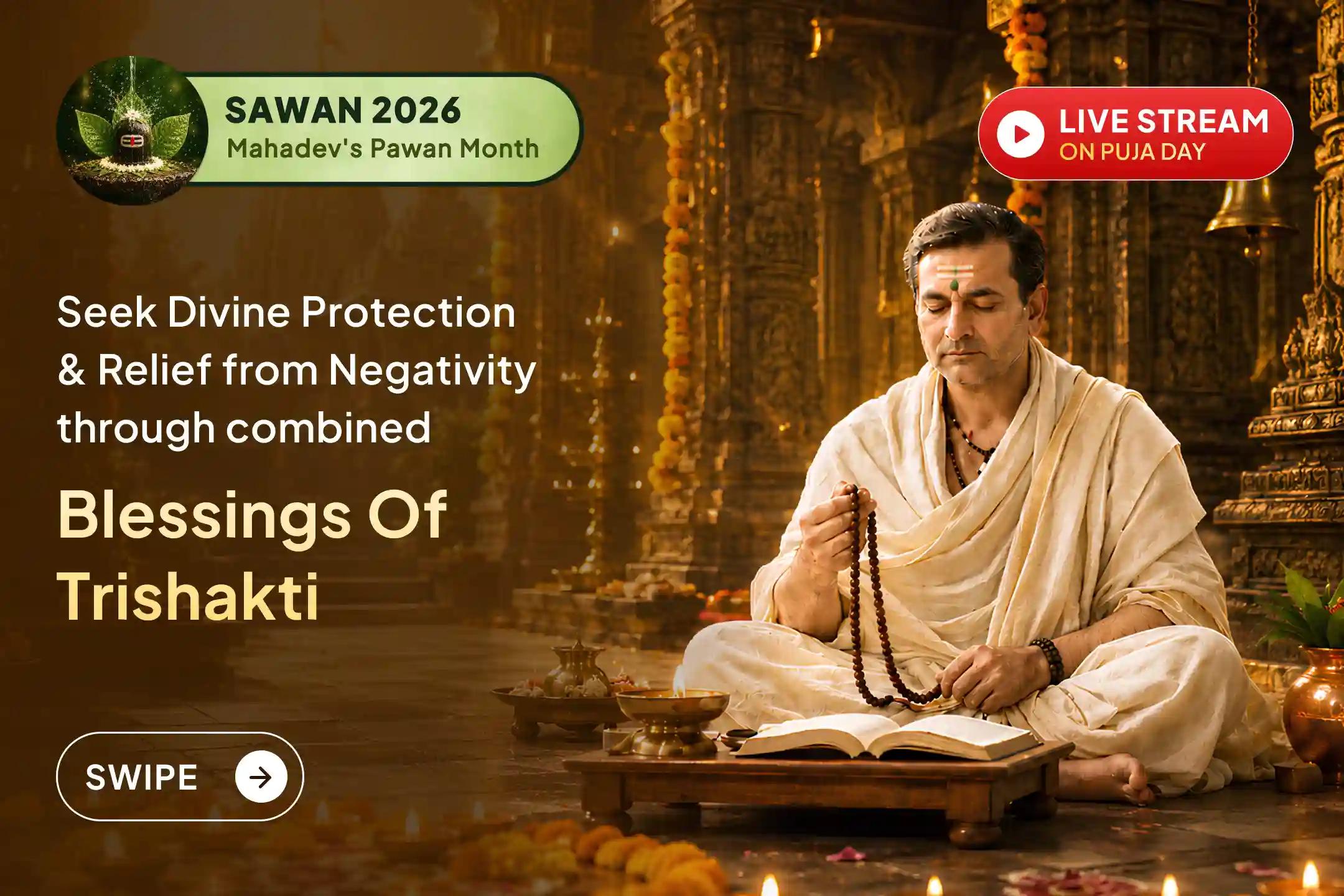 🕉️ A rare Sawan Somwar and Rahu-ruled Ardra Nakshatra come together. Join this special Bhairav-Rahu-Chandra Anushthan and pray for protection from negativity and obstacles. 