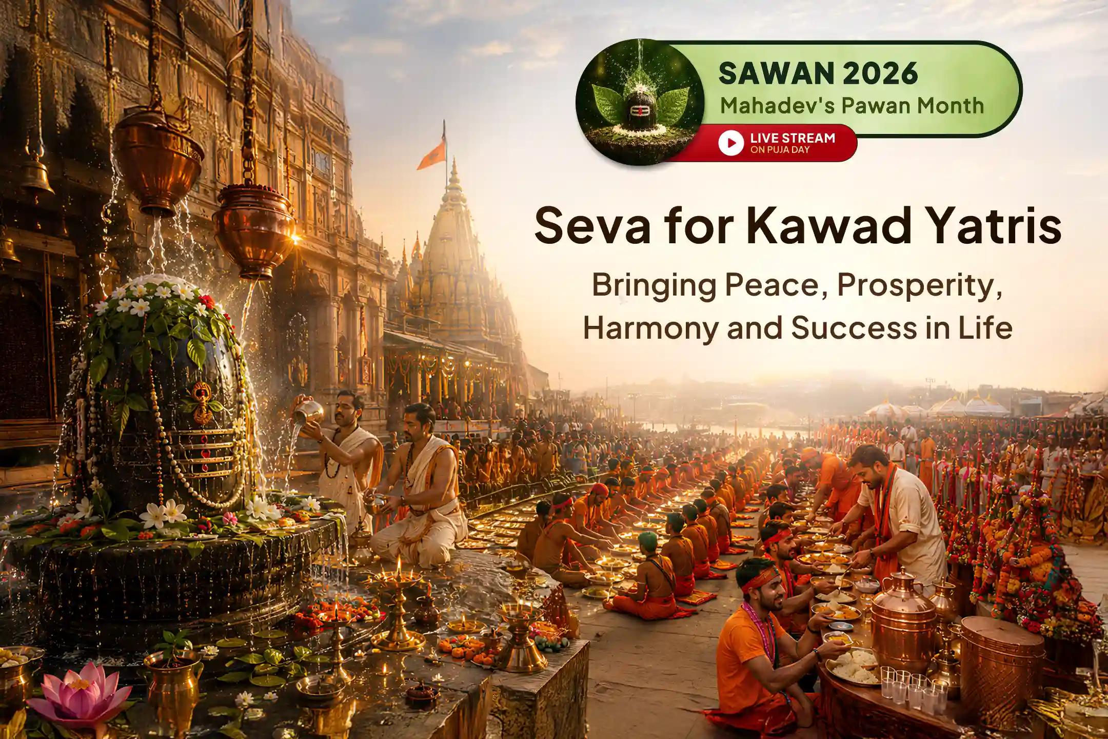 🔱 This Sawan Shivratri, offer Gangajal Mahabhishek and Mahaseva for Kawad Yatris to seek Mahadev's blessings for a fulfilled life.