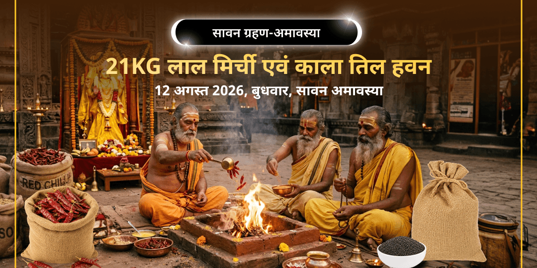 सावन ग्रहण-अमावस्या 21KG लाल मिर्ची नज़र दोष हवन - 21KG रुद्र काला तिल ग्रह दोष निवारण हवन