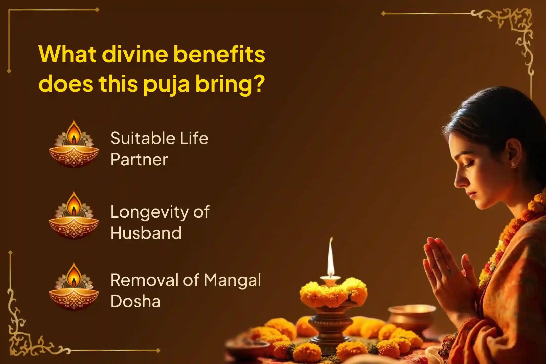 Participate in the '4 Tuesdays Mangala Gowri Vratam Puja and Mangala Gowri Shaktipeetha Shringaar Seva' across all four Tuesdays of Shravana Masam to seek Goddess Gauri’s divine blessings for finding a suitable life partner and longevity of your husbands.