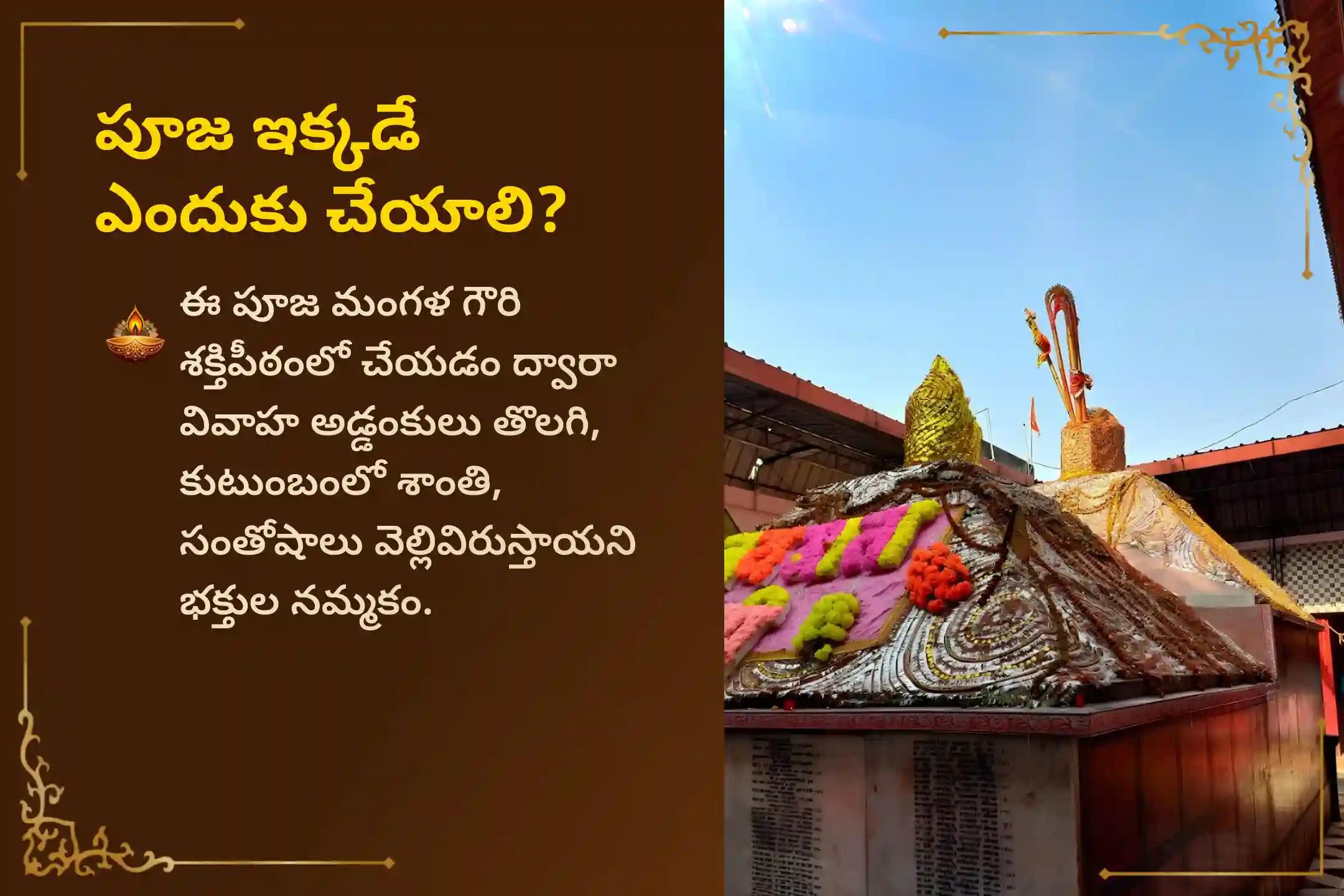 శ్రావణ మాసంలోని 4 మంగళవారాలలో మంగళ గౌరీ శక్తిపీఠంలో జరిగే '4 మంగళవారాల మంగళ గౌరీ వ్రతం పూజ మరియు శృంగార సేవ' లో పాల్గొని దేవి దివ్య అనుగ్రహం, మంచి జీవిత భాగస్వామి ప్రాప్తి మరియు సౌభాగ్యాన్ని పొందండి
