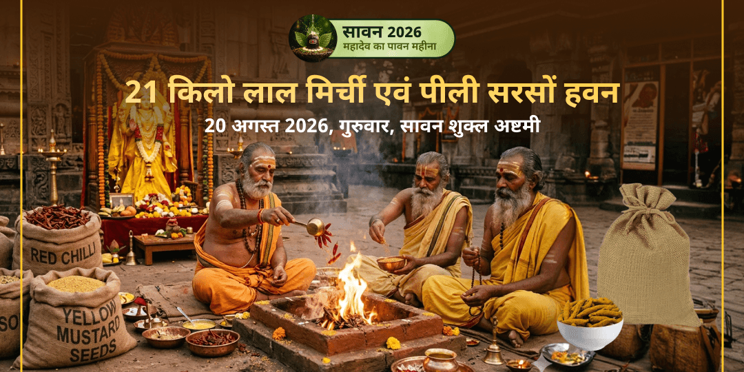 सावन दुर्गाष्टमी 21kg लाल मिर्ची नज़र दोष हवन - 21kg पीली सरसों शत्रु विजय हवन आहुति 
