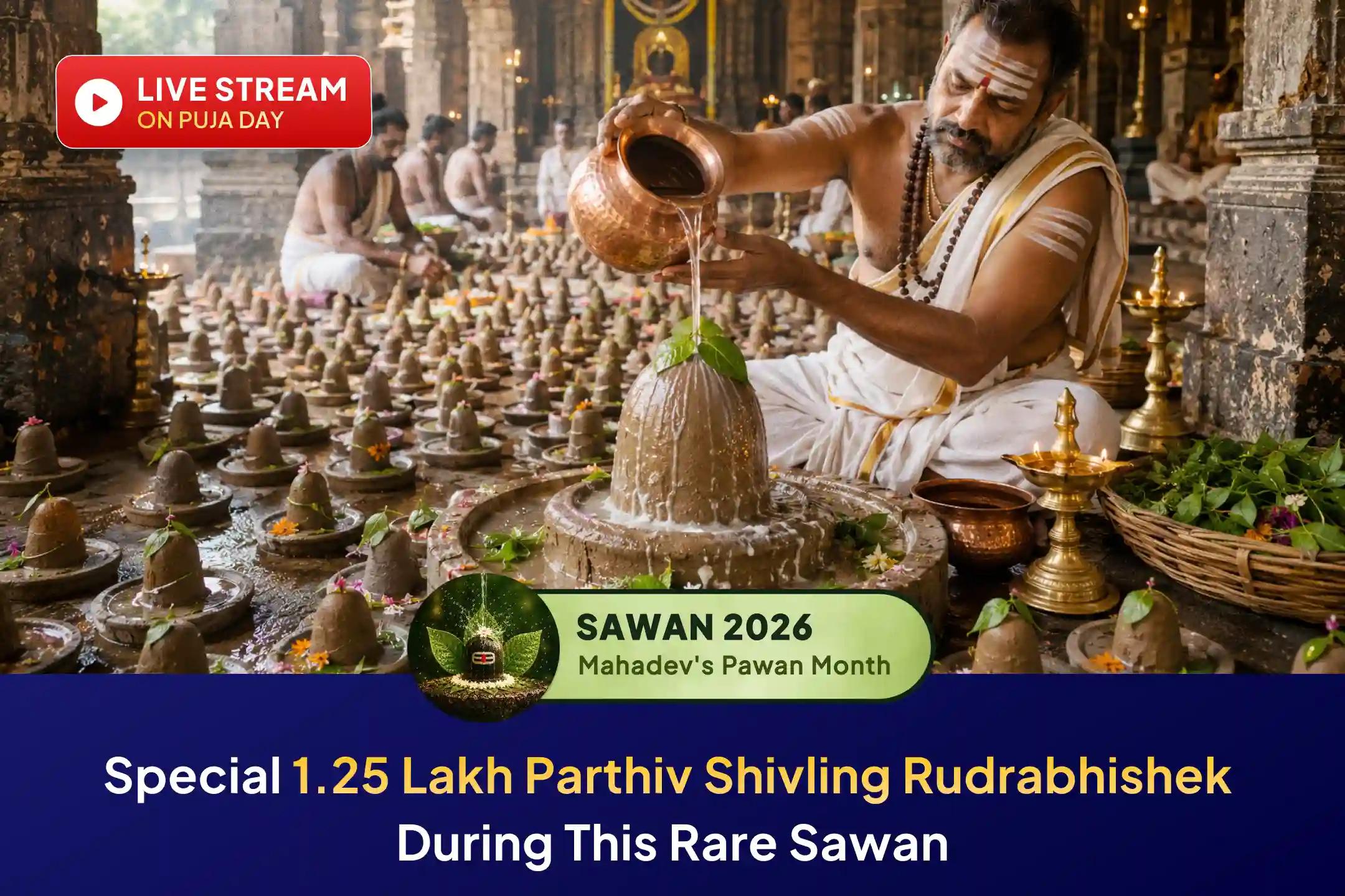 After 18 years, during this rare Sawan, worship Lord Shiva through the grand 1.25 Lakh Parthiv Shivling Rudrabhishek at Omkareshwar Jyotirlinga with Sri Mandir.