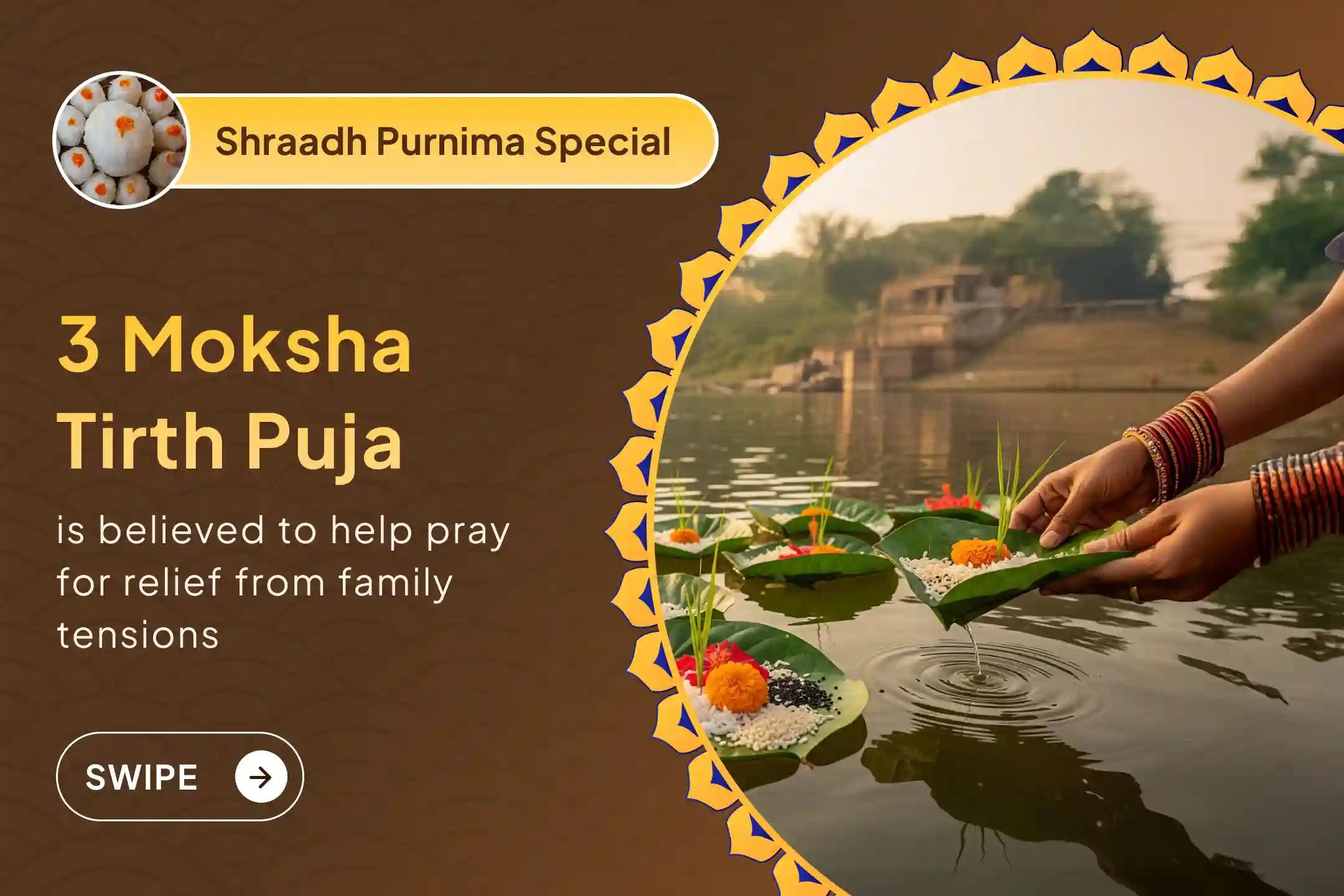 🌕 On Sharad Purnima, take a special sankalp for Pitru Shanti at the three sacred Moksha Teerths of Kashi, Rameshwaram, and Gokarna.