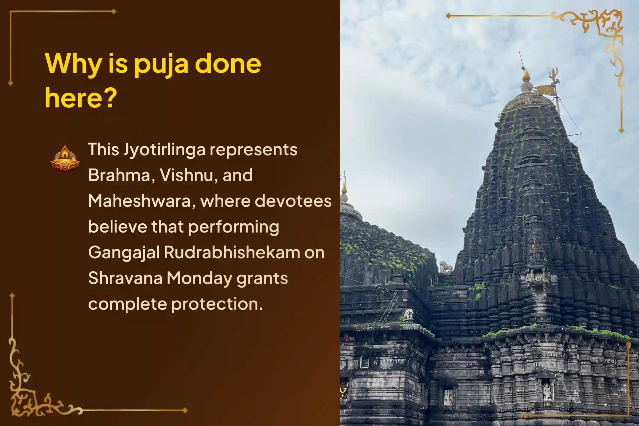 Participate in the sacred 'Trimbakeshwar Jyotirlinga Gangajal Rudrabhishek' at Trimbakeshwar Jyotirlinga on Shravana Monday to seek the blessings of Brahma, Vishnu, and Mahesh for your family's health and prosperity.