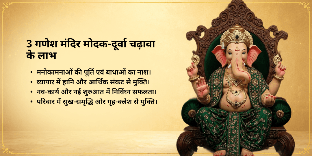 गणेश चतुर्थी 3 गणेश मंदिर मोदक एवं दूर्वा चढ़ावा