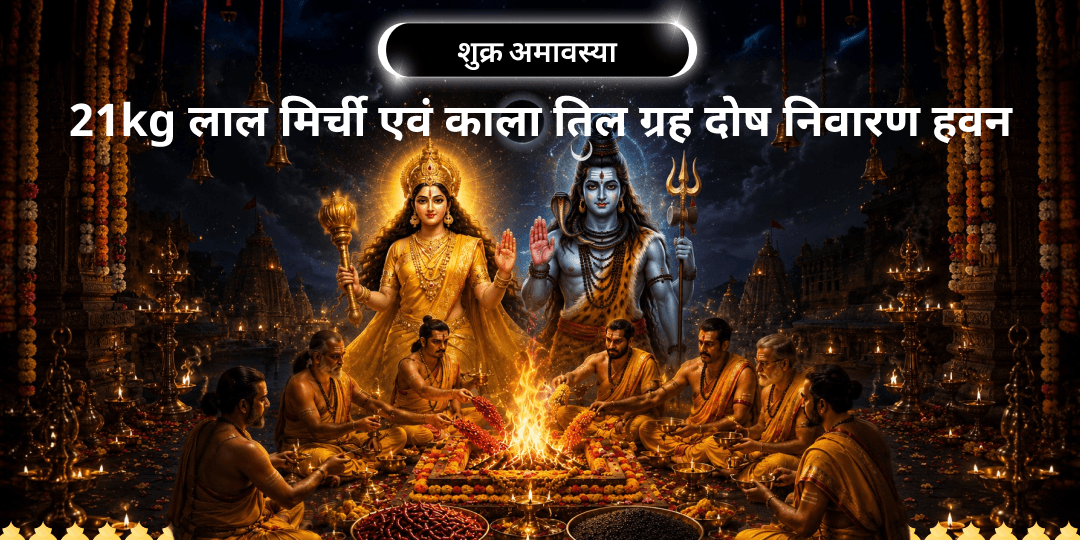 साल के दुर्लभ शुक्रवार अमावस्या पर 'दो मंदिरों' में महाहवन: माँ बगलामुखी 21kg लाल मिर्ची (नज़र दोष) एवं सोमेश्वर महादेव 21kg काला तिल (ग्रह दोष) आहुति सेवा।