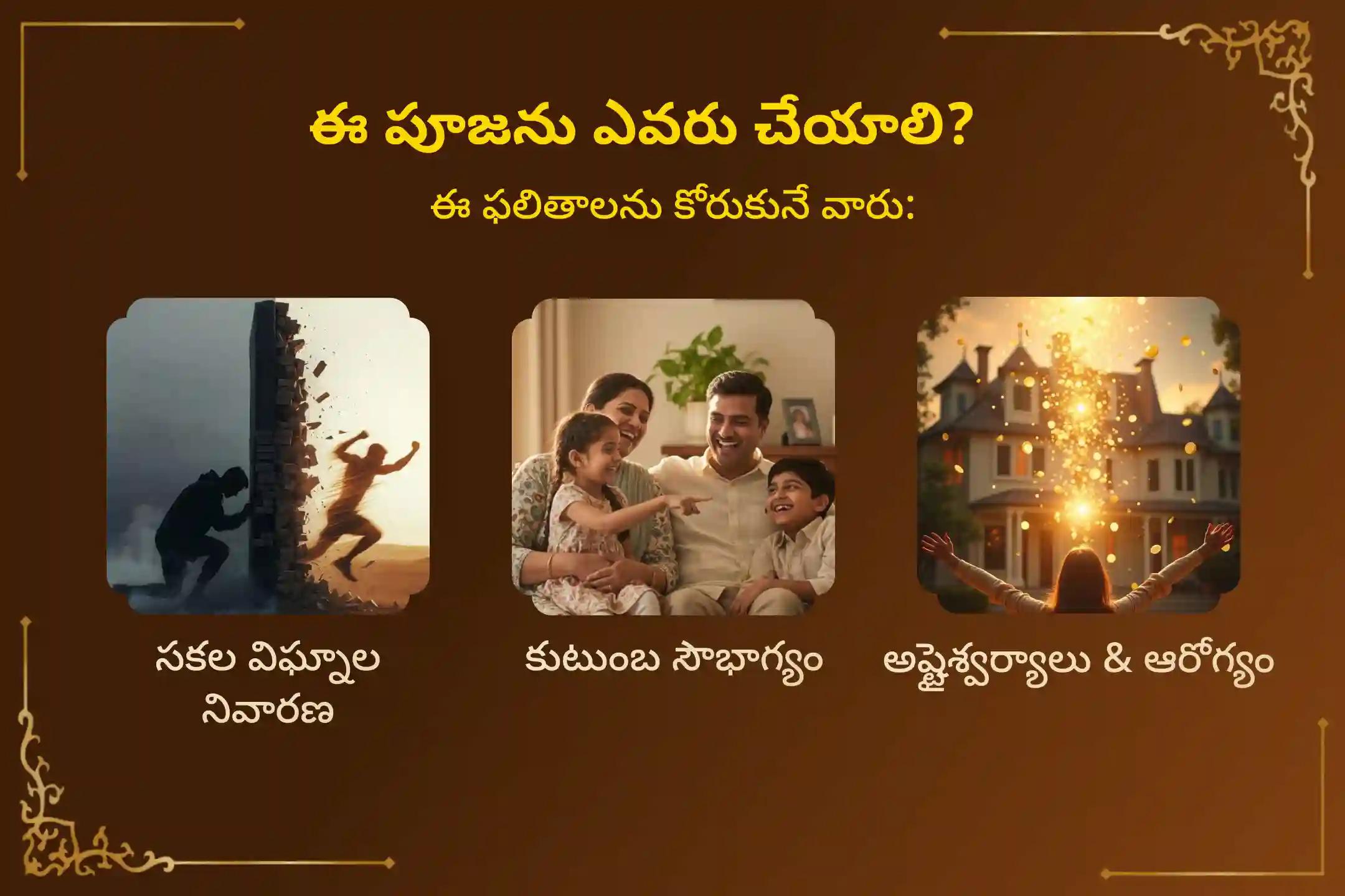వినాయక చవితి రోజున ఏకవింశతి పత్ర పూజ, సంకట హర అభిషేకం మరియు గో సేవలో పాల్గొని విఘ్నేశ్వరుని దివ్య అనుగ్రహంతో జీవితంలోని సకల విఘ్నాలను తొలగించుకుని, కుటుంబంలో అన్యోన్యతను, ఐశ్వర్యాన్ని పొందండి