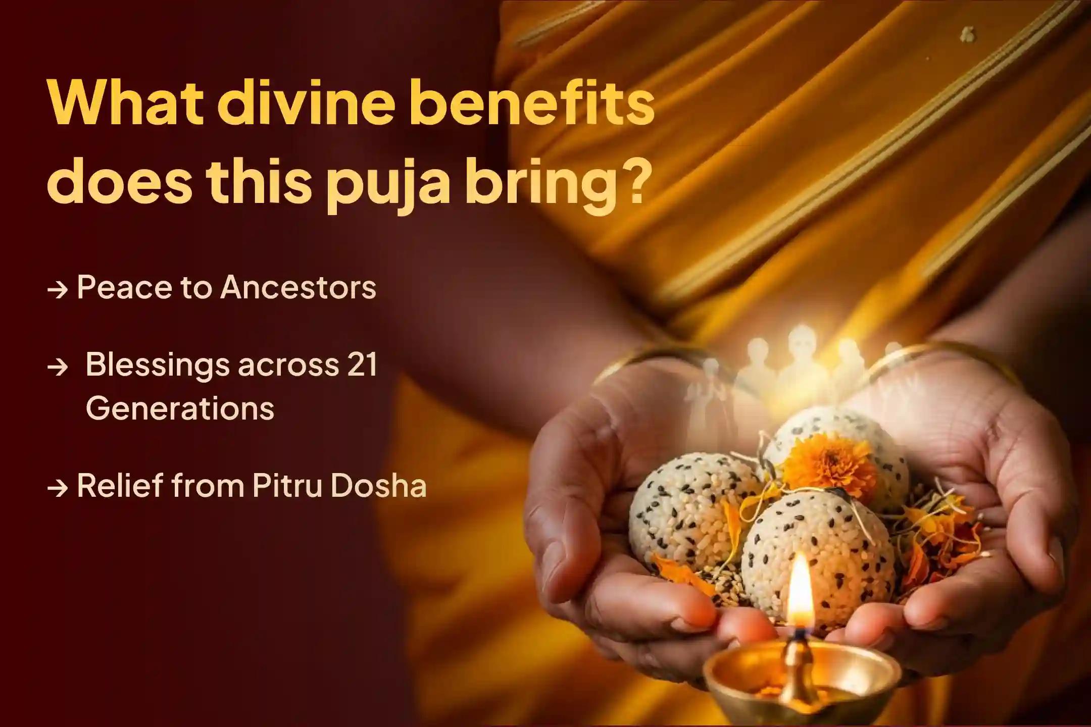 Participate in the 'Gaya Pinda Daana and Sarva Pitru Shanti Puja' at Falgu Nadi Ghat in Gaya on the first day of Pitru Paksham to grant Moksha to departed ancestors and invite divine blessings for 21 generations.