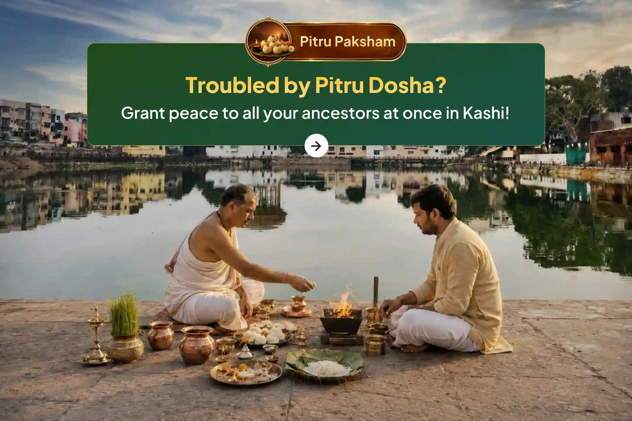 Participate in the sacred 'Kashi Sarva Pitru Shanti Puja and 21 Brahmin Bhojana Daana Seva' to obtain ancestral karmic relief, resolve family disputes, and liberate departed souls.