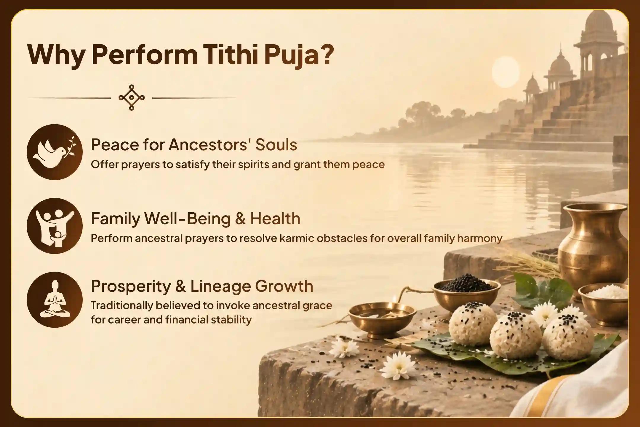 Participate in the Padyami Punya Tithi Pitru Shradh Puja and Til Tarpan for the peace of your ancestors' souls and the well-being of your family.