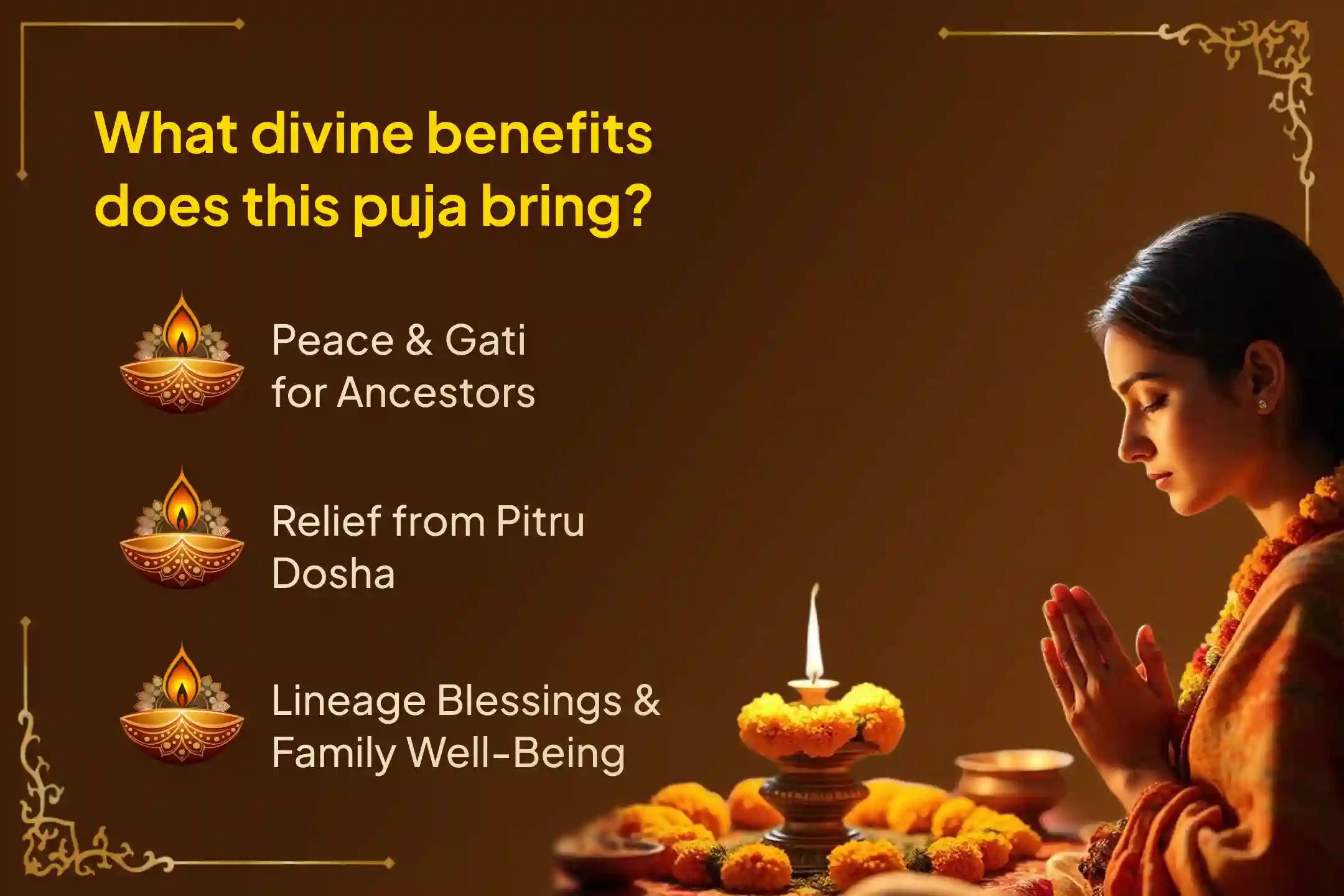 Participate in the 'Maha Bharani Pitru Shanti Shradh' during Pitru Paksha to offer Pinda Daanam, Tarpanam, and Kaka Bali for the peace, mukti, and sadgati of ancestors, and to secure divine lineage blessings.