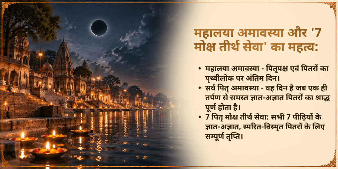 महालया अमावस्या सर्व-पितृ तृप्ति 7 मोक्ष तीर्थ तर्पण, दीपदान एवं ब्राह्मण सेवा 