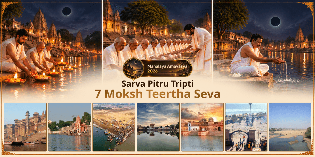 Simultaneous Tarpan, Deepdaan and Brahmin Seva at 7 Moksha Teerths on Sarva Pitru Amavasya - Join Now for the Tripti and Moksha of All Ancestors, Known and Unknown!