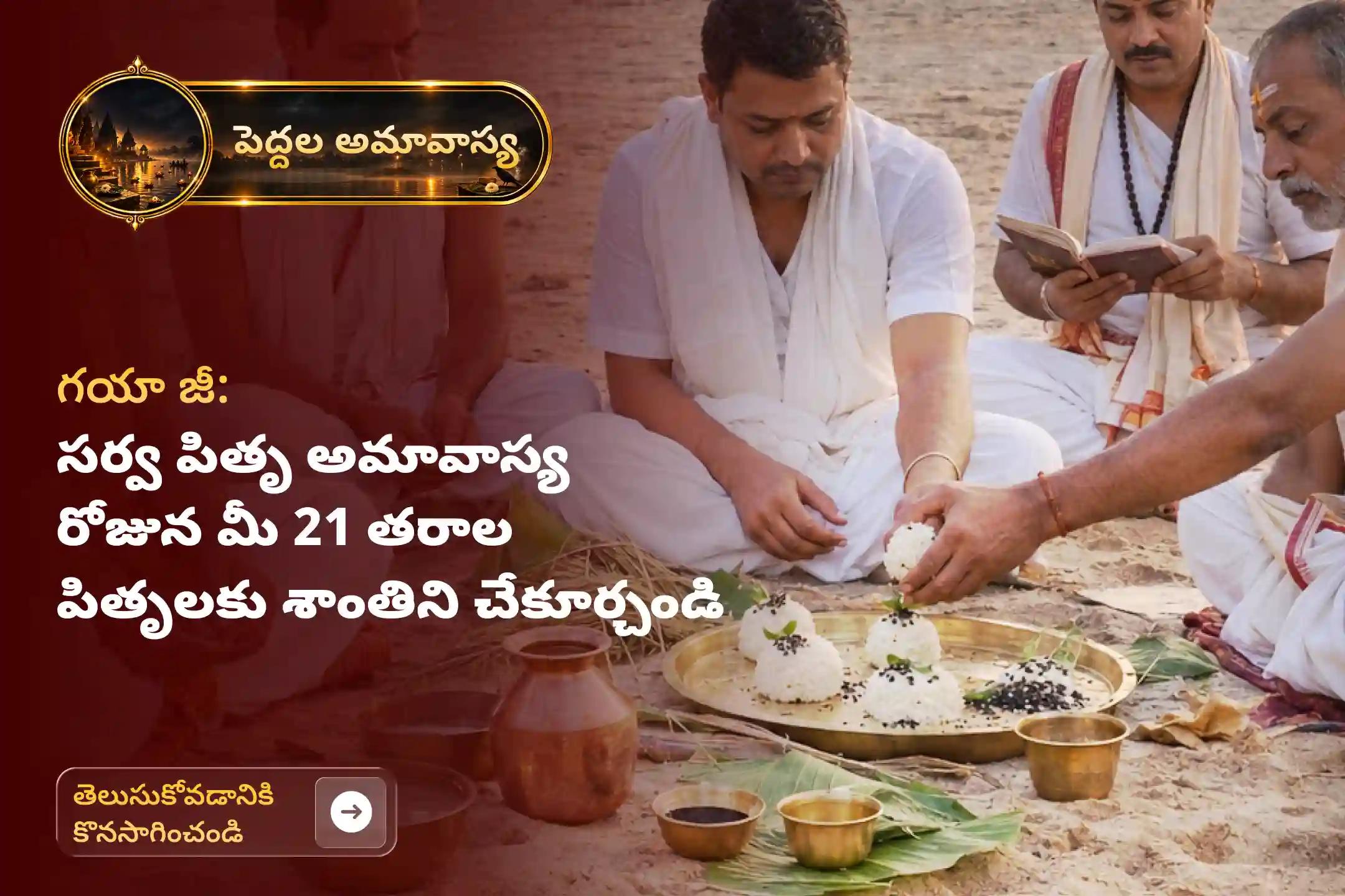 పెద్దల అమావాస్య రోజున 'గయా జీ పిండదానం మరియు సర్వ పితృ శాంతి పూజ' లో పాల్గొనండి. మరణించిన పితృదేవతలకు మోక్షాన్ని ప్రసాదించండి మరియు 21 తరాల కొరకు దివ్య ఆశీస్సులను ఆహ్వానించండి.