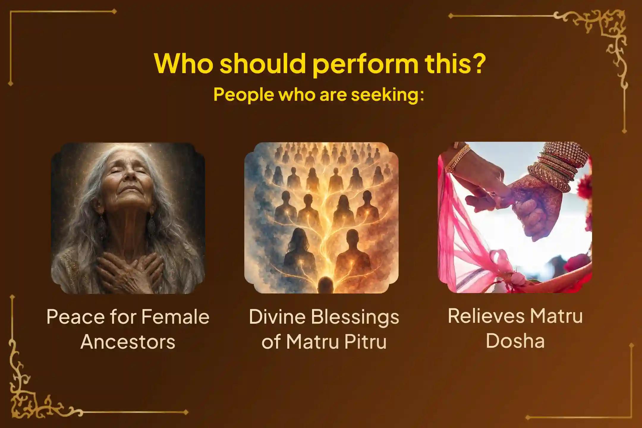 Participate in the Matru Navami Tithi dedicated to all female ancestors: Matru Navami Shradh Puja and Tarpan for all female Ancestors at Matru Gaya for the peace of all female ancestors and the divine blessings of Matru Pitru.