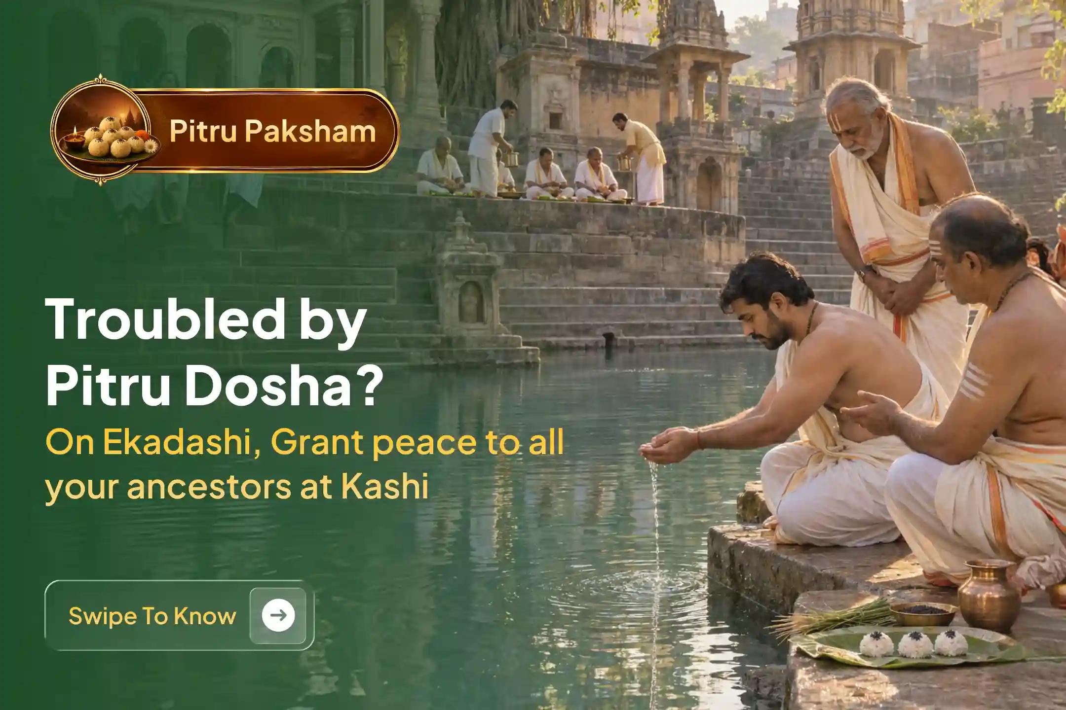 Participate in the sacred 'Kashi Sarva Pitru Shanti Puja and 21 Brahmin Bhojana Daana Seva' to obtain ancestral karmic relief, resolve family disputes, and liberate departed souls.