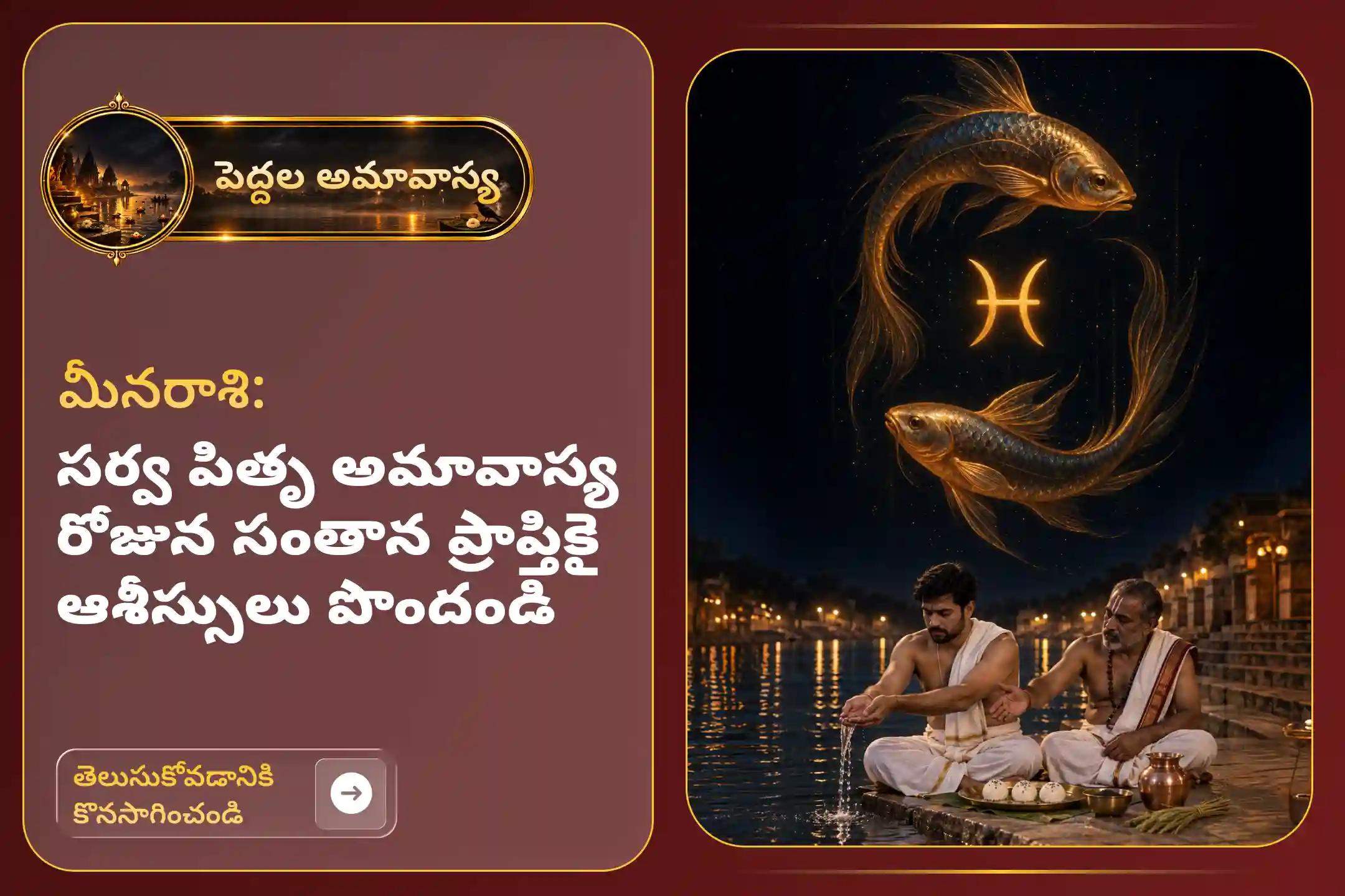 పెద్దల అమావాస్య రోజున మీన రాశి వారి కోసం జరిగే 'మీన రాశి పితృ శాంతి పూజ'లో పాల్గొని, పితృ దోషాల నుండి విముక్తి పొంది, వివాహ సమస్యలు మరియు సంతాన ప్రాప్తికి ఉన్న అడ్డంకులను తొలగించుకోండి