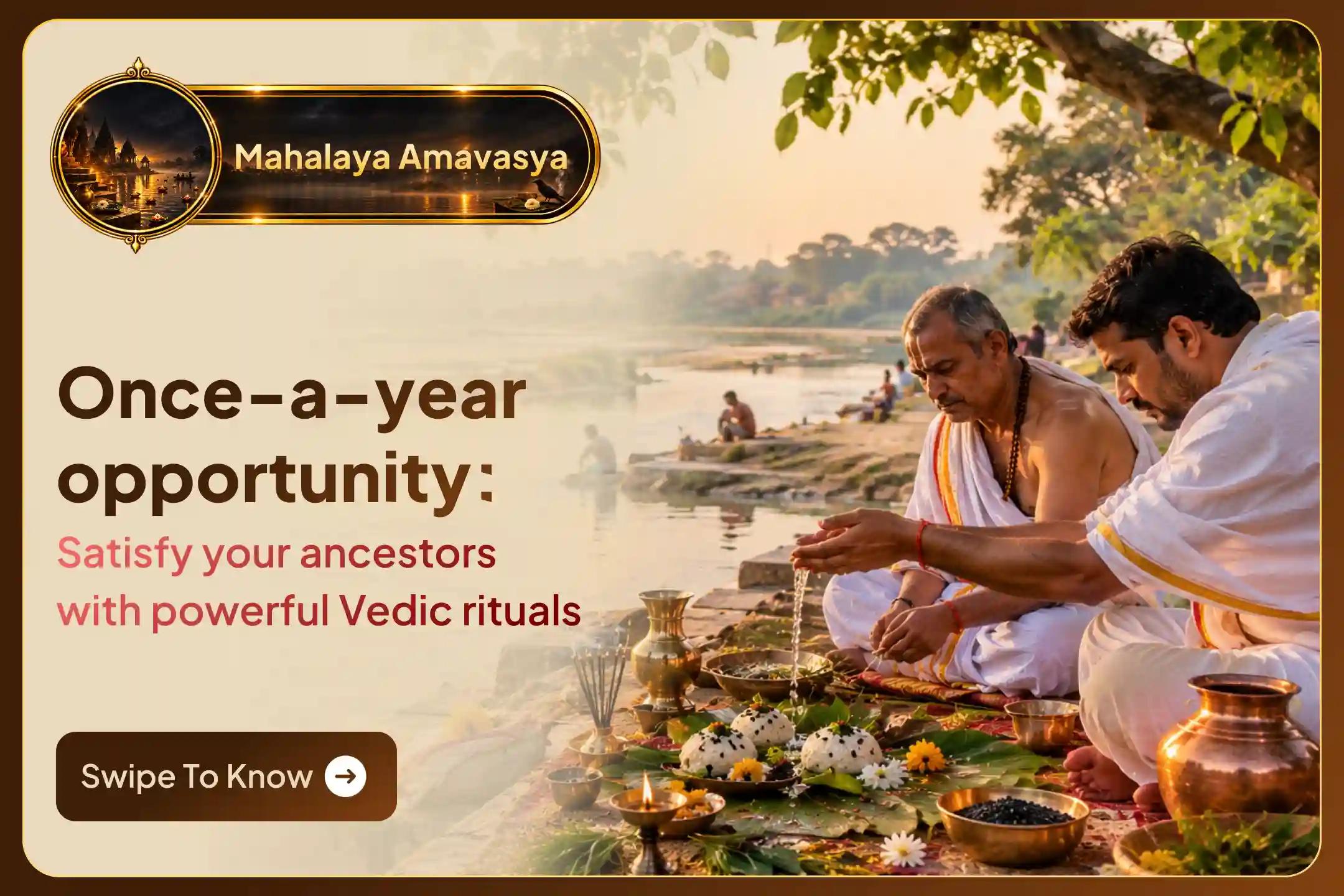 Participate in the Pitru Stotram, Shradh Puja, and Pind Pradana on Mahalaya Amavasya to satisfy departed ancestors, seek their blessings, and remove the effects of Pitru Dosha.