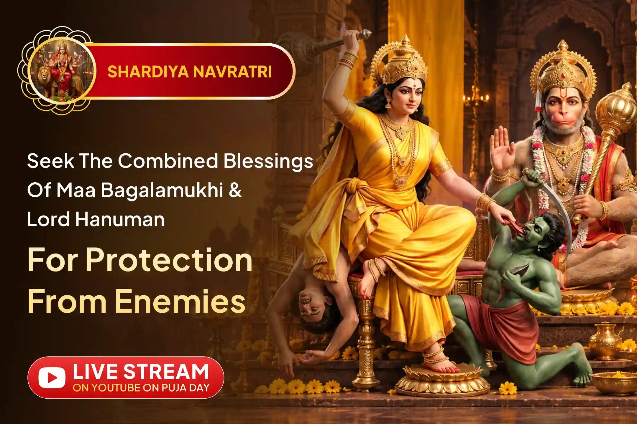 When opposition feels overwhelming, seek Maa Bagalamukhi and Lord Hanuman’s blessings for protection, victory, and obstacle removal.