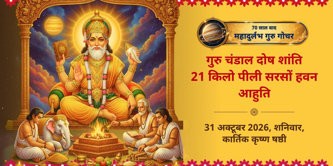 गुरु गोचर गुरु चंडाल दोष शांति 21 किलो पीली सरसों हवन आहुति एवं चढ़ावा
