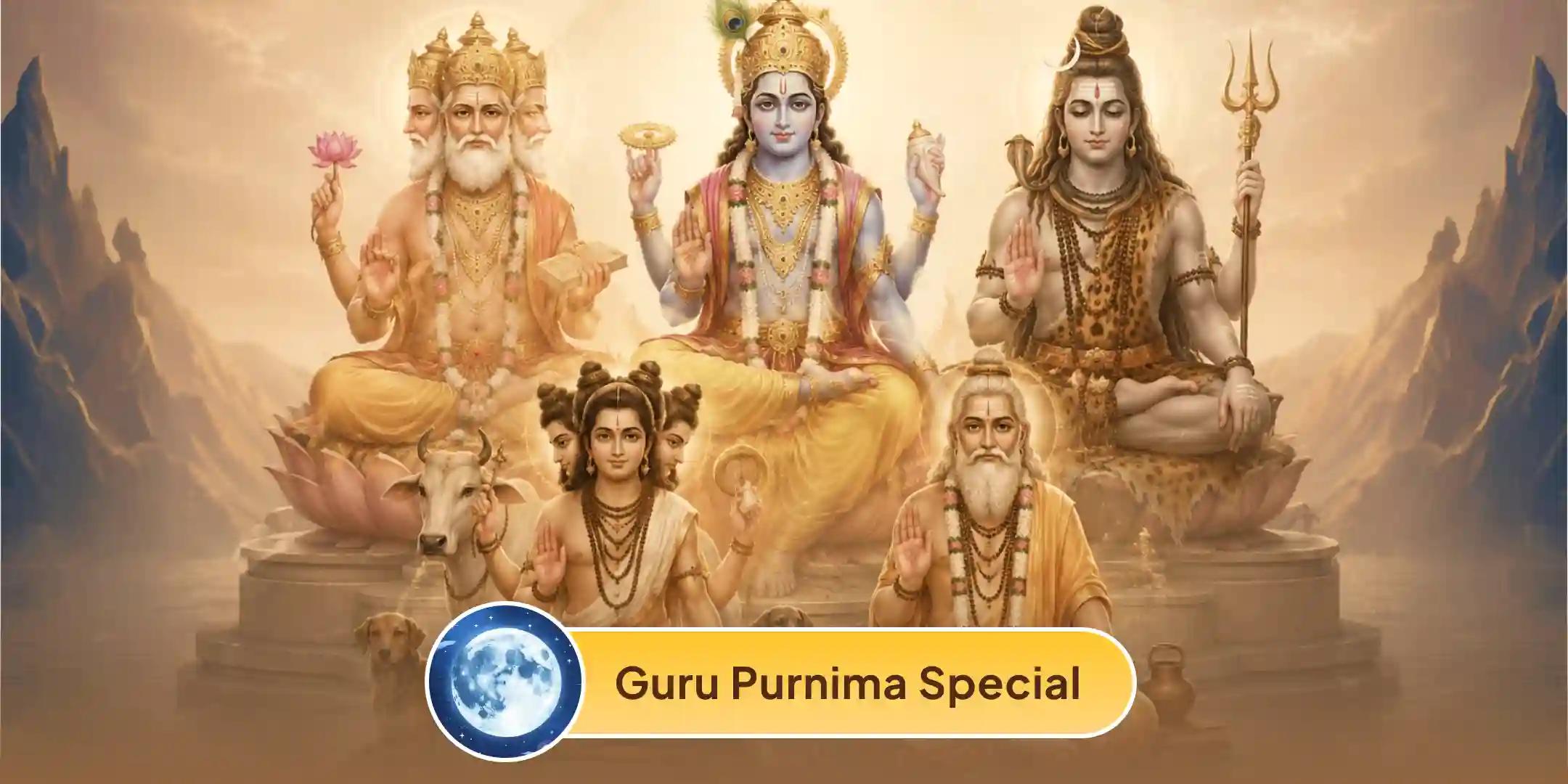 गुरु पूर्णिमा पर पंच गुरु - ब्रह्मा, विष्णु, शंकर, दत्तात्रेय, बृहस्पति पूजन एवं हवन गुरु पूर्णिमा पर पंच गुरु - ब्रह्मा, विष्णु, शंकर, दत्तात्रेय, बृहस्पति पूजन एवं हवन