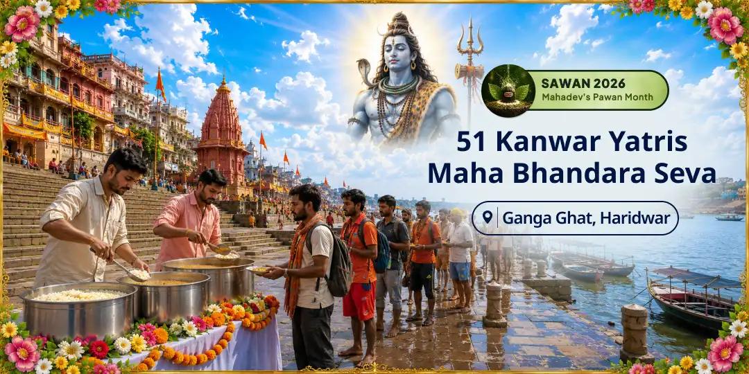 Lakhs of Kanwariyas Walk Barefoot & Hungry to Haridwar's Ganga Ghat. Feed Them on Shiva's Most Sacred Night. Join Maha Bhandara Seva Now! Lakhs of Kanwariyas Walk Barefoot & Hungry to Haridwar's Ganga Ghat. Feed Them on Shiva's Most Sacred Night. Join Maha Bhandara Seva Now!