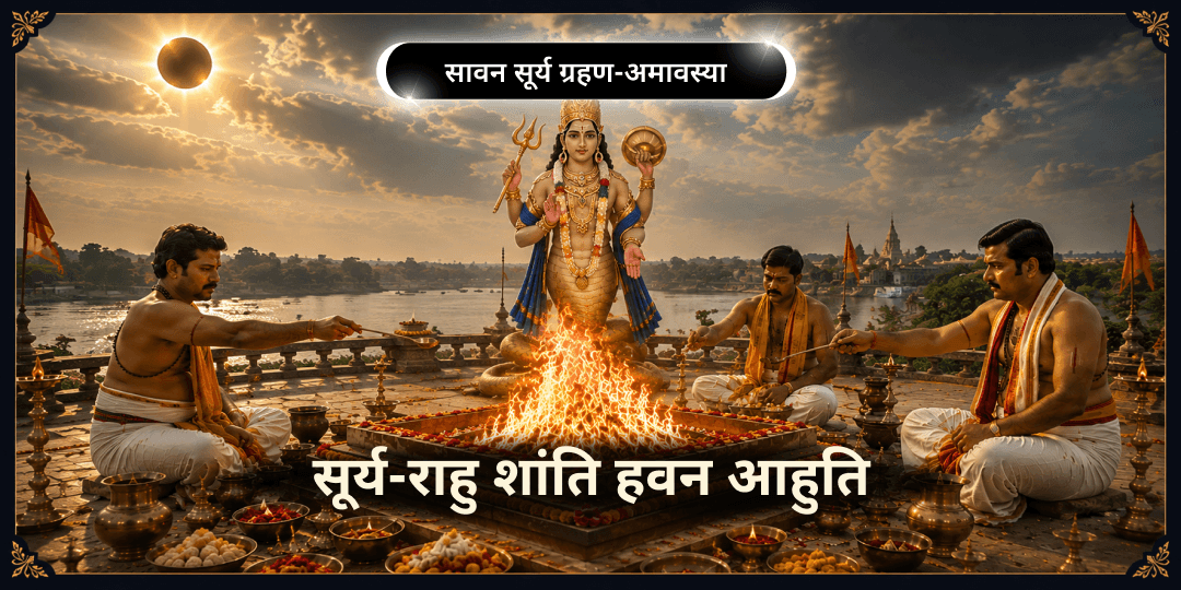 सावन में दुर्लभ सूर्य ग्रहण अमावस्या - 2 पवित्र मंदिरों पर एक साथ सूर्य-राहु शांति हवन आहुति - अभी सहभागी बनें! सावन में दुर्लभ सूर्य ग्रहण अमावस्या - 2 पवित्र मंदिरों पर एक साथ सूर्य-राहु शांति हवन आहुति - अभी सहभागी बनें!