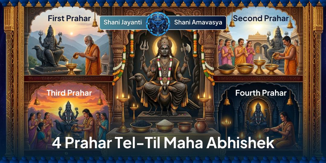 Invoke the divine blessings of Shani across all 4 Prahars and bring balance to every aspect of life. Perform Abhishek at Navagraha Shani Temple, Ujjain. Invoke the divine blessings of Shani across all 4 Prahars and bring balance to every aspect of life. Perform Abhishek at Navagraha Shani Temple, Ujjain.